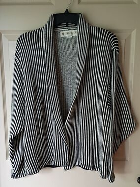 Chris Triola Black and White Striped Collar Sweater Jacket - Size Small